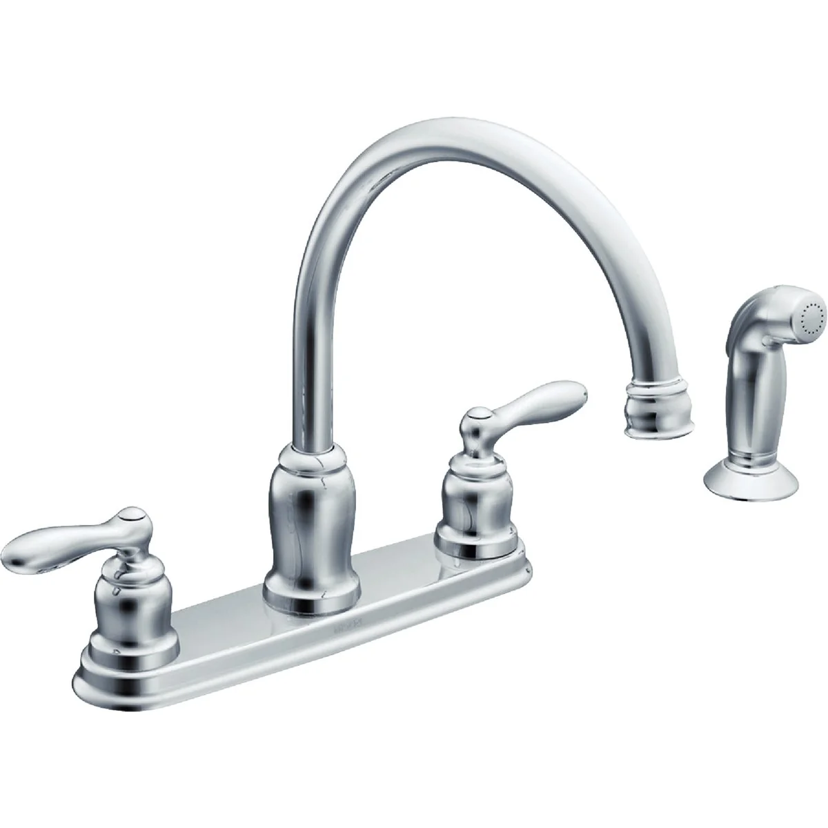 Optimized Moen Caldwell Dual Handle Lever Kitchen Faucet with Side Spray Chrome Authentic