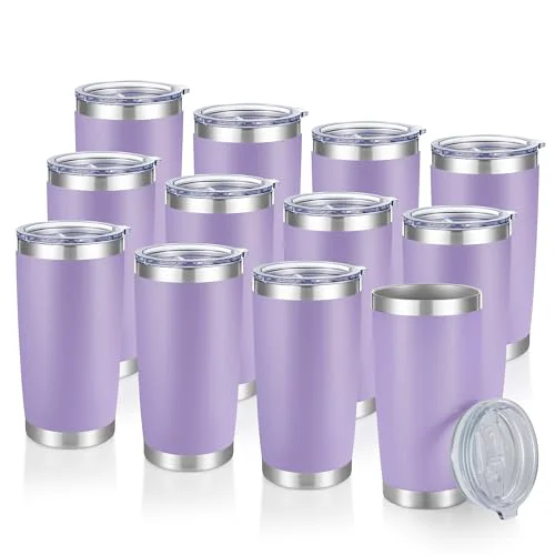 Elite 20 oz Tumblers Bulk Stainless Steel Tumbler with Lid 12 Count Soft