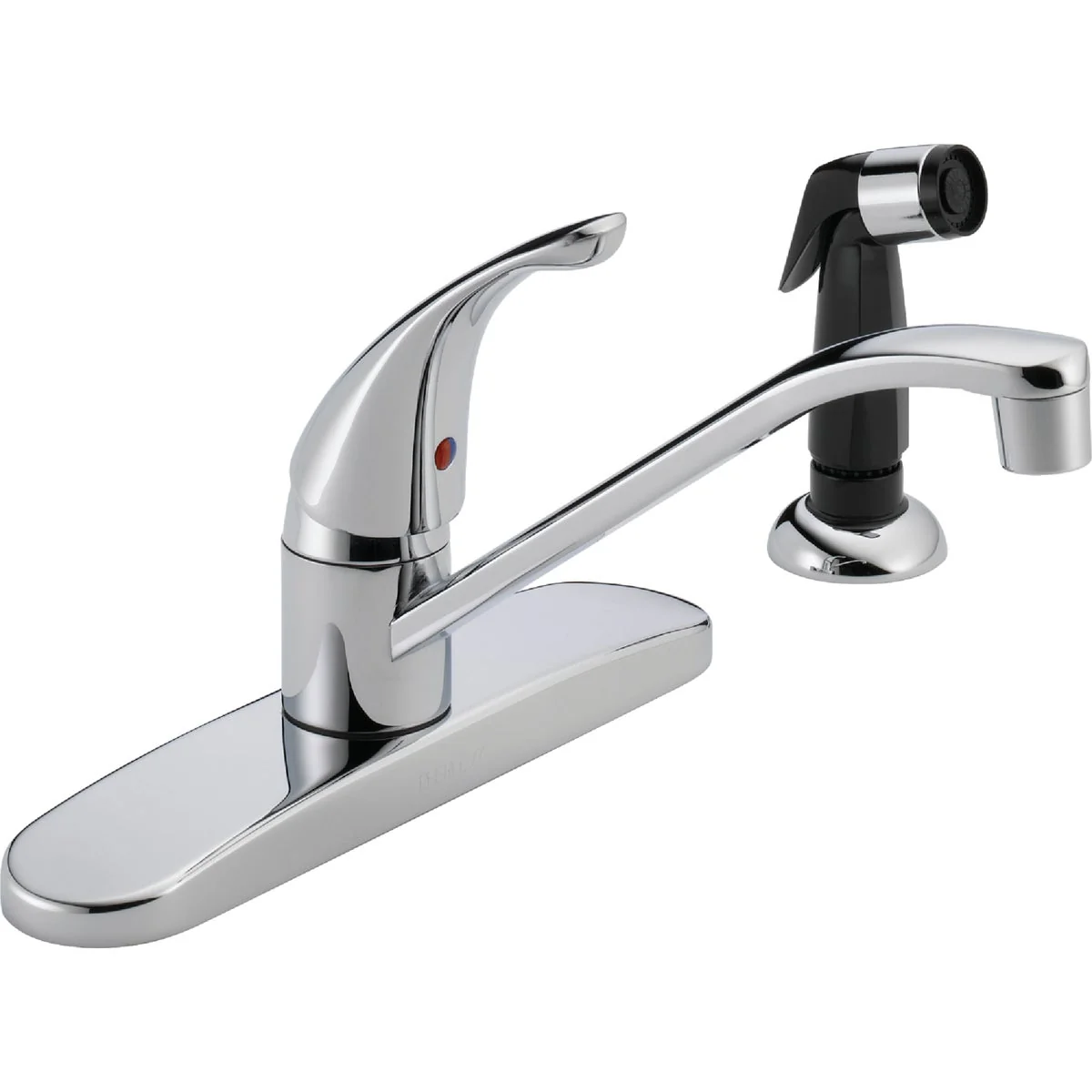 First-Class Peerless Single Handle Lever Kitchen Faucet with Black Side Spray Chrome Fine