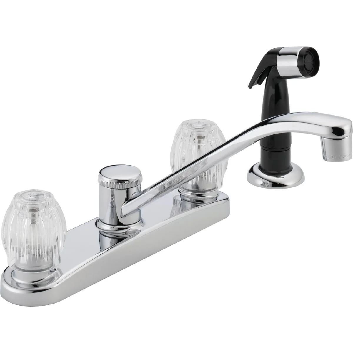 Durable Peerless Dual Handle Knob Kitchen Faucet with Black Side Spray Chrome Contemporary