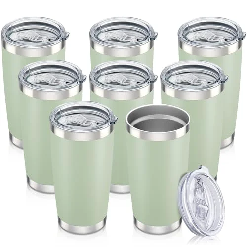 Crafted 20 oz Tumbler with Lid Stainless Steel Insulated Tumblers Bulk Cups Mug 8 Count Genuine