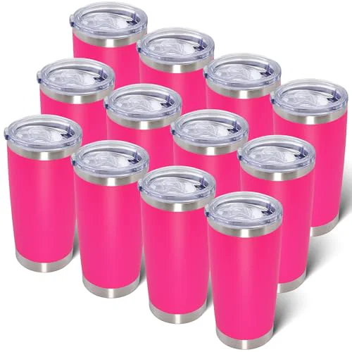 Carefully Designed 20oz Tumbler with Lid Stainless Steel Tumblers Insulated Mug Hot Pink 12P 12 Count Minimalist