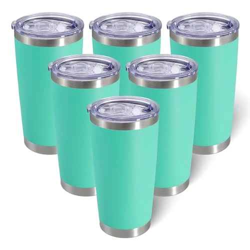 Fast 20oz Tumbler with Lid Stainless Steel Tumblers Insulated Mug Light Blue 6P 6 Count Dependable