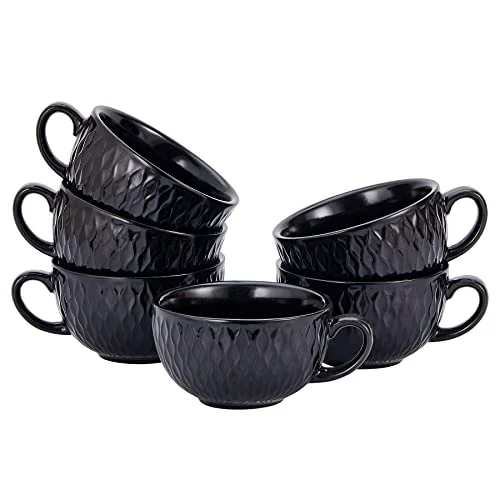 Safe Set of 6 Cups Vintage Design 12 oz Professional Barista Ceramic Latte Art Cappuccino Cups Set 6 Count Refined