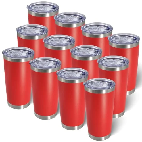 Authentic 20oz Tumbler with Lid Stainless Steel Tumblers Insulated Mug Red 12P 12 Count Elite