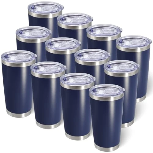 Excellent 20oz Tumbler with Lid Stainless Steel Tumblers Insulated Mug Navy 12P 12 Count Modern