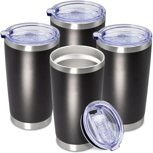 Classic 20oz Tumbler Insulated Coffee Tumblers with Lid Stainless Steel Black 4P 4 Count Quality