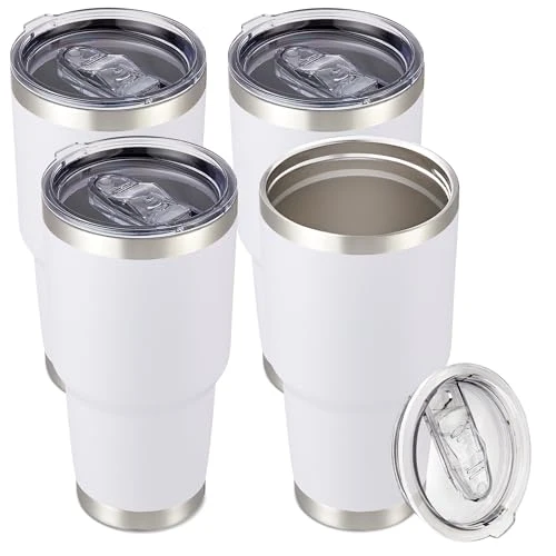 Premium 30 oz Tumbler with Lid Stainless Steel Tumblers Bulk 4 Count Casual