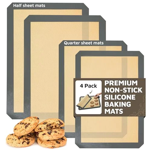 Smooth 4 Pack Silicone Baking Mat Nonstick 2 Half and 2 Quarter Size 4 Count Natural
