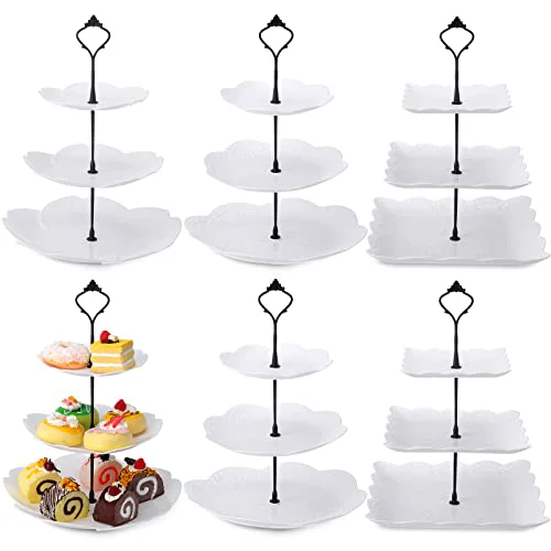 Premium Material 6 Pack 3 Tiered Serving Tray White Plastic Dessert Tower Selected