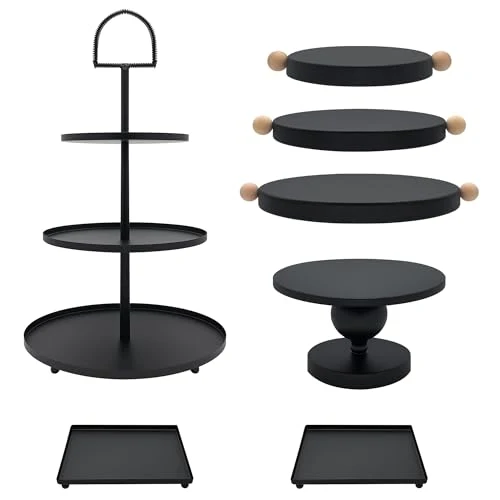 Artisan Set of 7 Black Cake Stands Metal Dessert Display Holder Table Decor 7 Count Practical