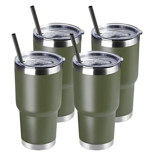 High-Quality 30 oz Tumbler with Lid and Straw 4 Count Selected