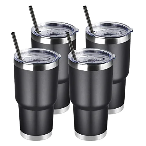 Top-Quality 30 oz Tumbler with Lid and Straw 4 Count Clean