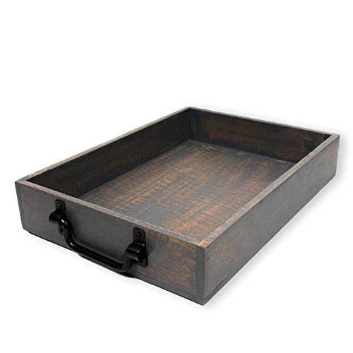 Refined Handmade Wooden Tray with Metal Handles Reusable
