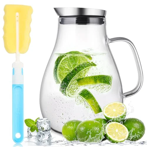 Traditional 2 Liter 68oz Glass Pitcher with Lid and Handle Unique