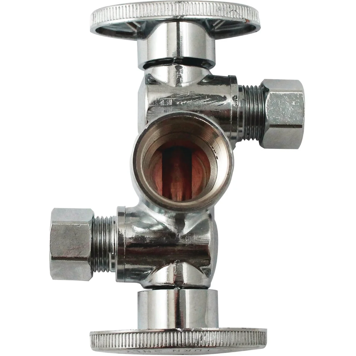Consistent Keeney 1 2 FIP x 3 8 OD x 3 8 OD Quarter Turn Dual Shut-Off Dual Outlet Valve Pure