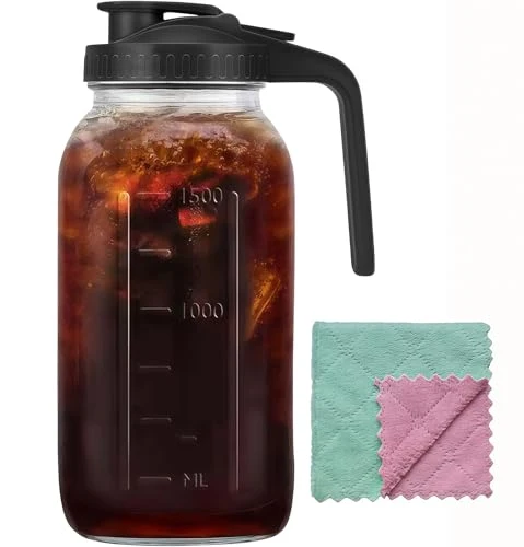 Effective 64oz Glass Pitcher Carafes With Handle and Lid Secure