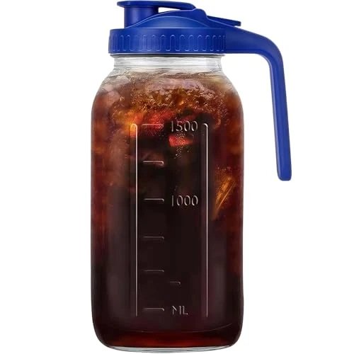 Consistent 64oz 2 quart Glass Pitcher with Lid Mason Jar Pitcher Glass Container Authentic