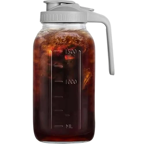 Convenient 64oz 2 quart Glass Pitcher with Lid Mason Jar Pitcher Glass Container World-Class