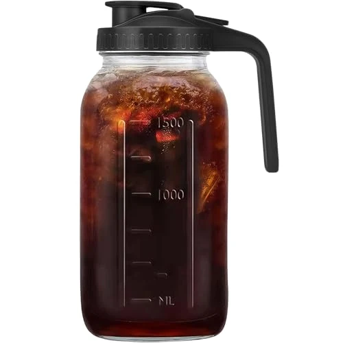 Natural 64oz 2 quart Mason Jar Pitcher Glass Pitcher with Lid for Cold Brew Elegant