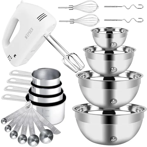 Green Hand Mixer Electric Mixing Bowls Set Innovative