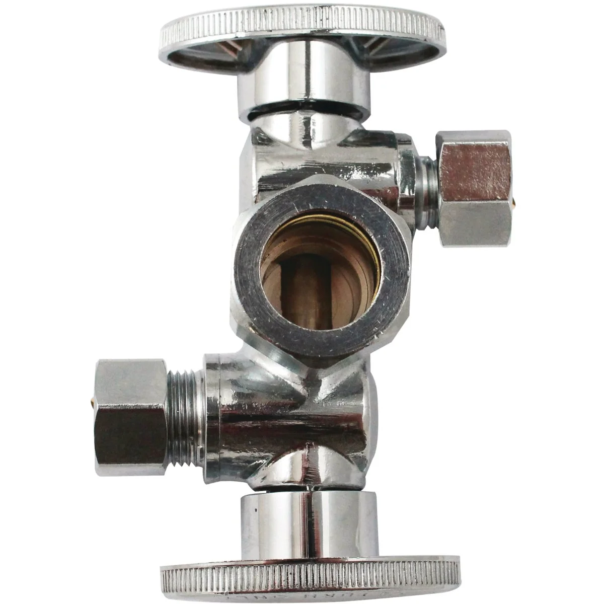 Dependable Keeey 5 8 OD x 3 8 OD x 3 8 OD Quarter Turn Dual Shut-Off Dual Outlet Valve User-Friendly