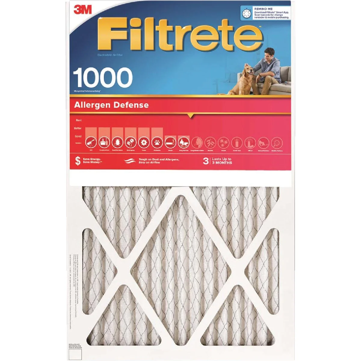 Selected 3M Filtrete 20 In. x 30 In. x 1 In. Allergen Defense 1000 1085 MPR Furnace Filter Green