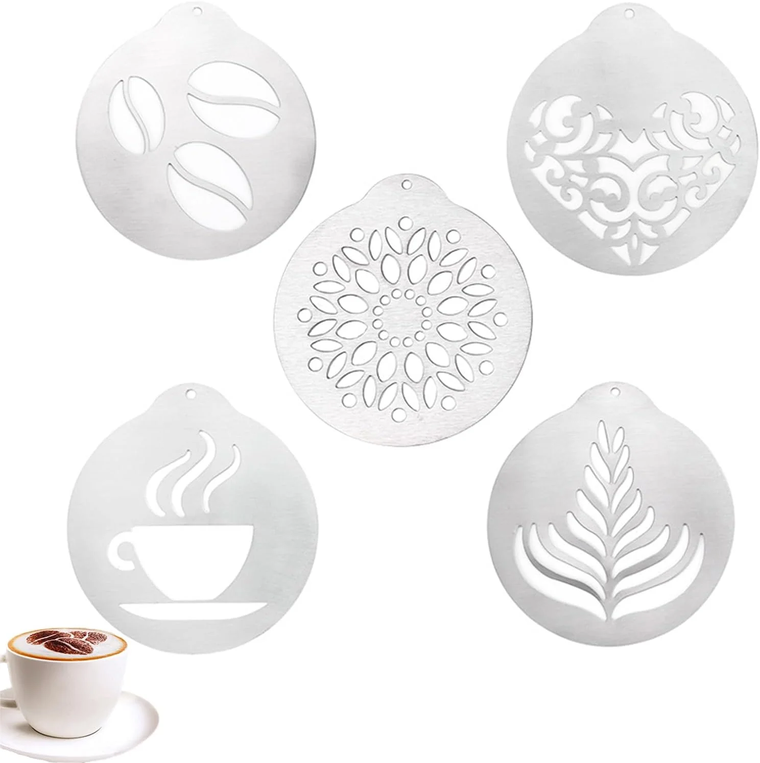 Optimized Stainless Steel Coffee Decorating Stencils Foam Barista Templates Decorative Latte Art Stencils Metal Foam Latte Art Templates for DIY Coffee Decor Coffee Making Accessories Healthy