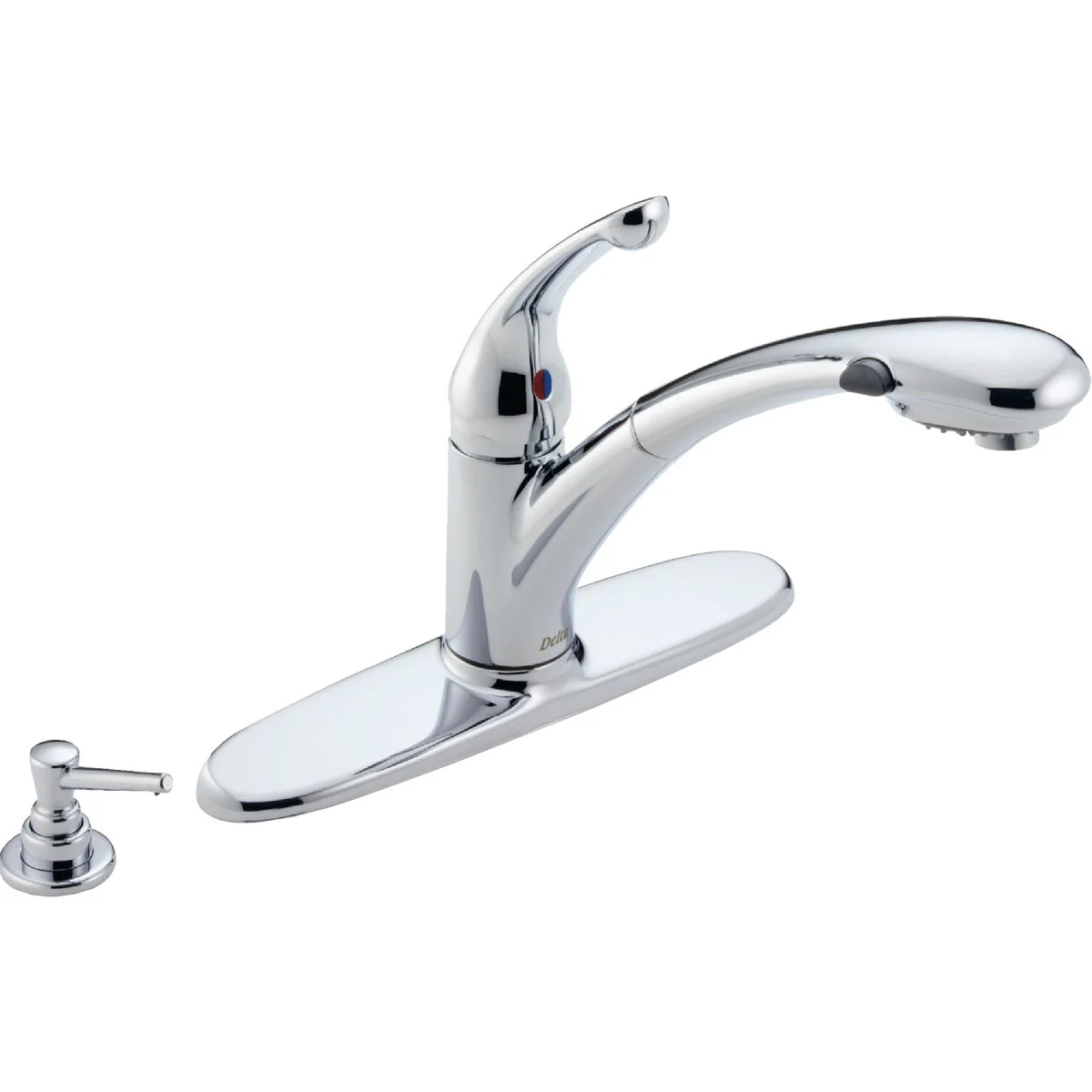 Soft Delta Signature Single Handle Lever Pull-Out Kitchen Faucet with Soap Dispenser Chrome Crafted