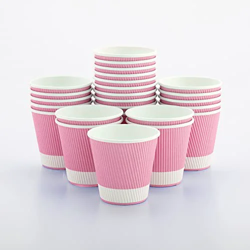 Practical Ripple Wall Coffee Cups 500 Count 8 Ounce Insulated Light Pink Paper Cups Verified
