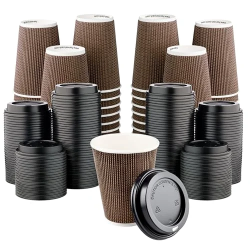 Comfortable 12 oz Disposable Paper Coffee Cups with Lids Insulated Double 400 Count Smooth