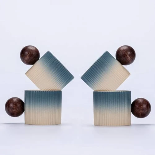 Responsible Ceramic Mini Espresso Cups Demitasse Cups with Round Wooden Handle Vertical Stripes Tea Cups 2 Count Quality