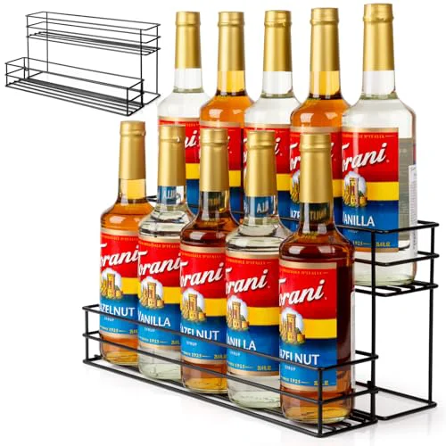 Convenient 10 Bottle Capacity Coffee Syrup Organizer 2 Tier Coffee Syrup Stand Shelf for Coffee Bar Kitchen Small Wine Rack for Bar Family Storage for Syrup Wine Dressing 10 Count Unique