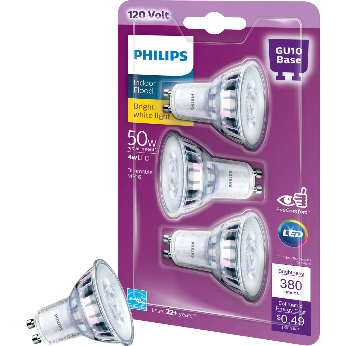 High-Performance Philips 50W Equivalent Bright White MR16 GU10 Base LED Floodlight Light Bulb 3-Pack Dependable