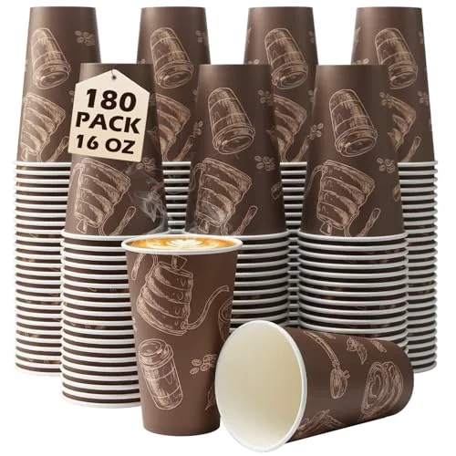 Authentic Coffee Cups 16oz 180 Pack Disposable Paper Cup Durable Drinking Cup 180 Count Top-Quality