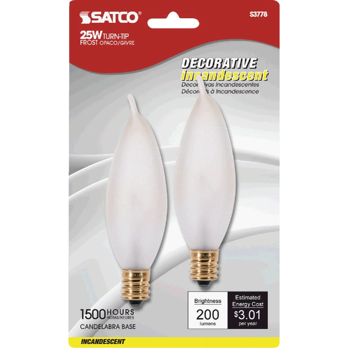 Recyclable Satco 25W Frosted Soft White Candelabra CA8 Incandescent Turn Tip Light Bulb 2-Pack Trendy