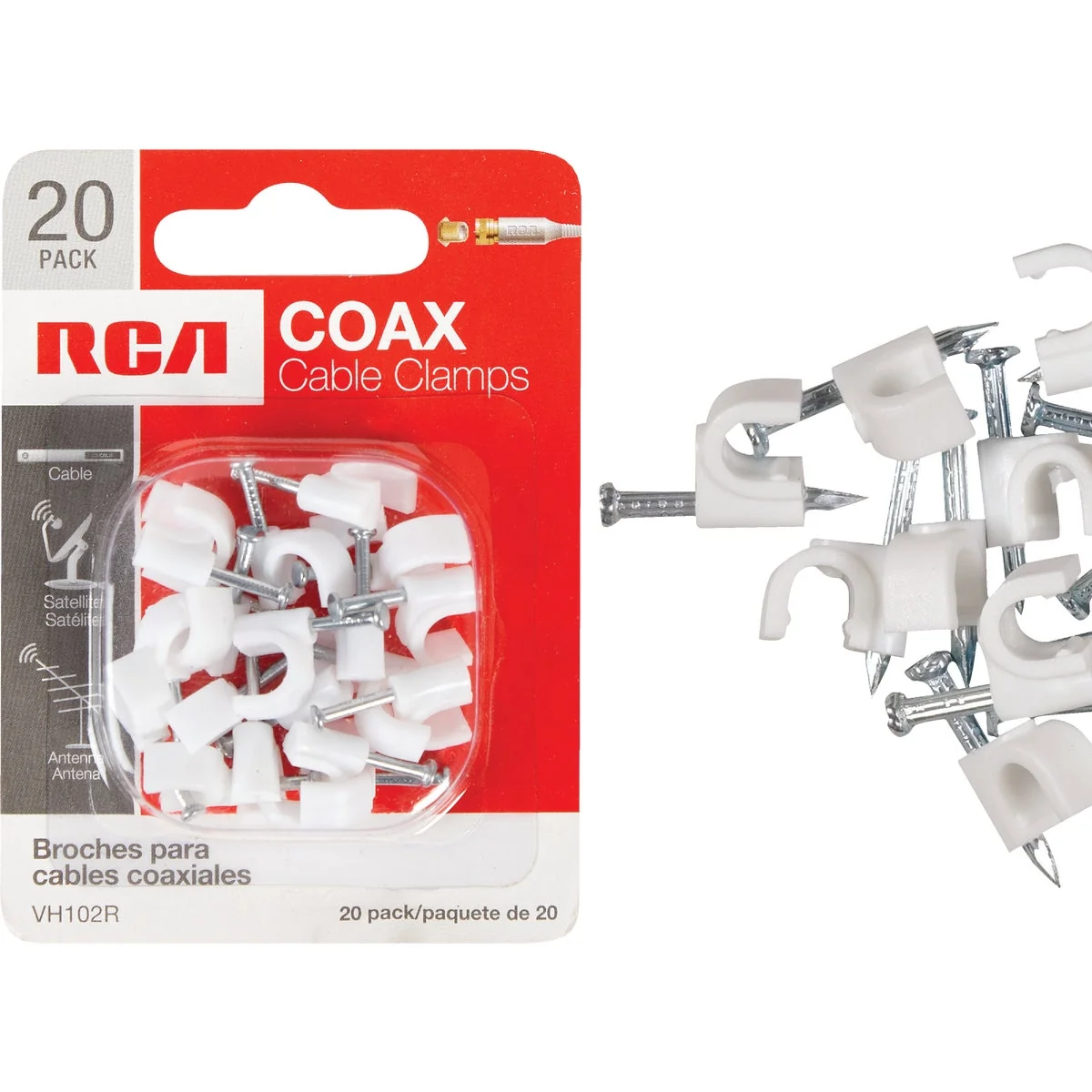 Optimized RCA White RG6 or RG59 Nail-In Coaxial Staple 20-Count Efficient
