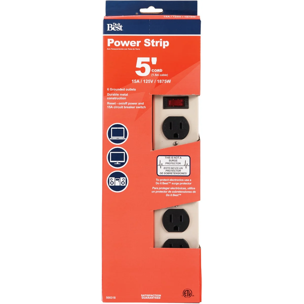 Functional Do it 6-Outlet Gray Power Strip with 5 Ft. Cord Proven