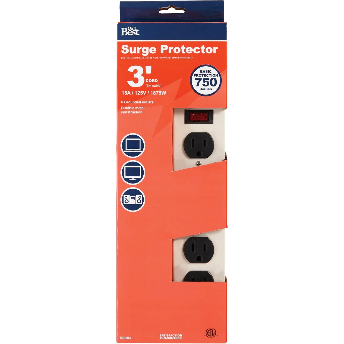 Genuine Do it 6-Outlet 750J Gray Metal Surge Protector Strip with 3 Ft. Cord Classic