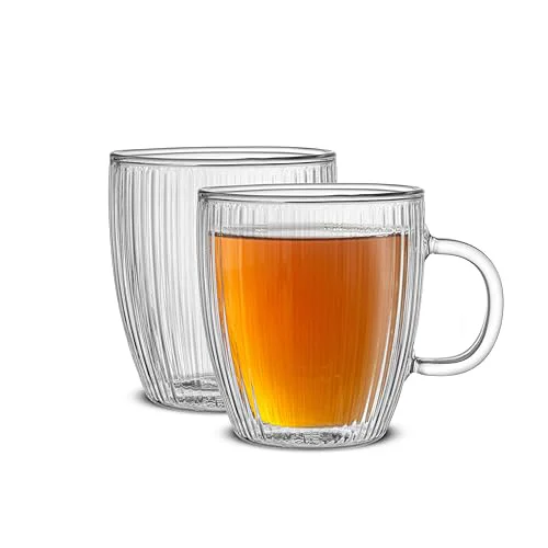 Secure Fluted Glass Coffee Mugs 2 Count Versatile