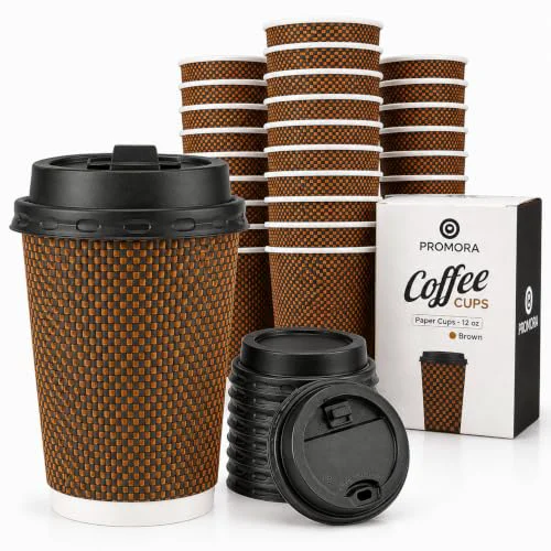 Eco-Friendly Brown Disposable Coffee Cups With Lids 12 oz 80 Count Optimized