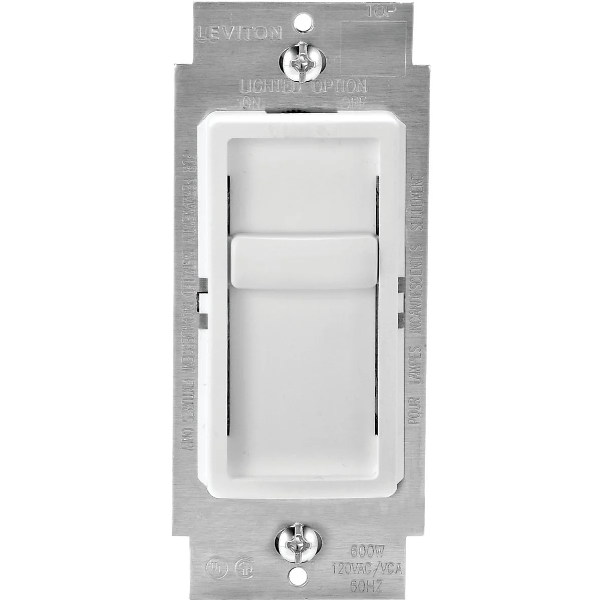 Prestigious Leviton Decora Incandescent Halogen LED CFL White Slide Dimmer Switch Organic