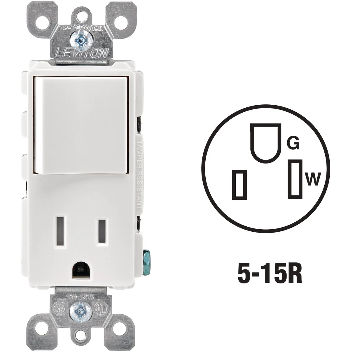 Durable Leviton Decora White 15A Switch Outlet Outstanding
