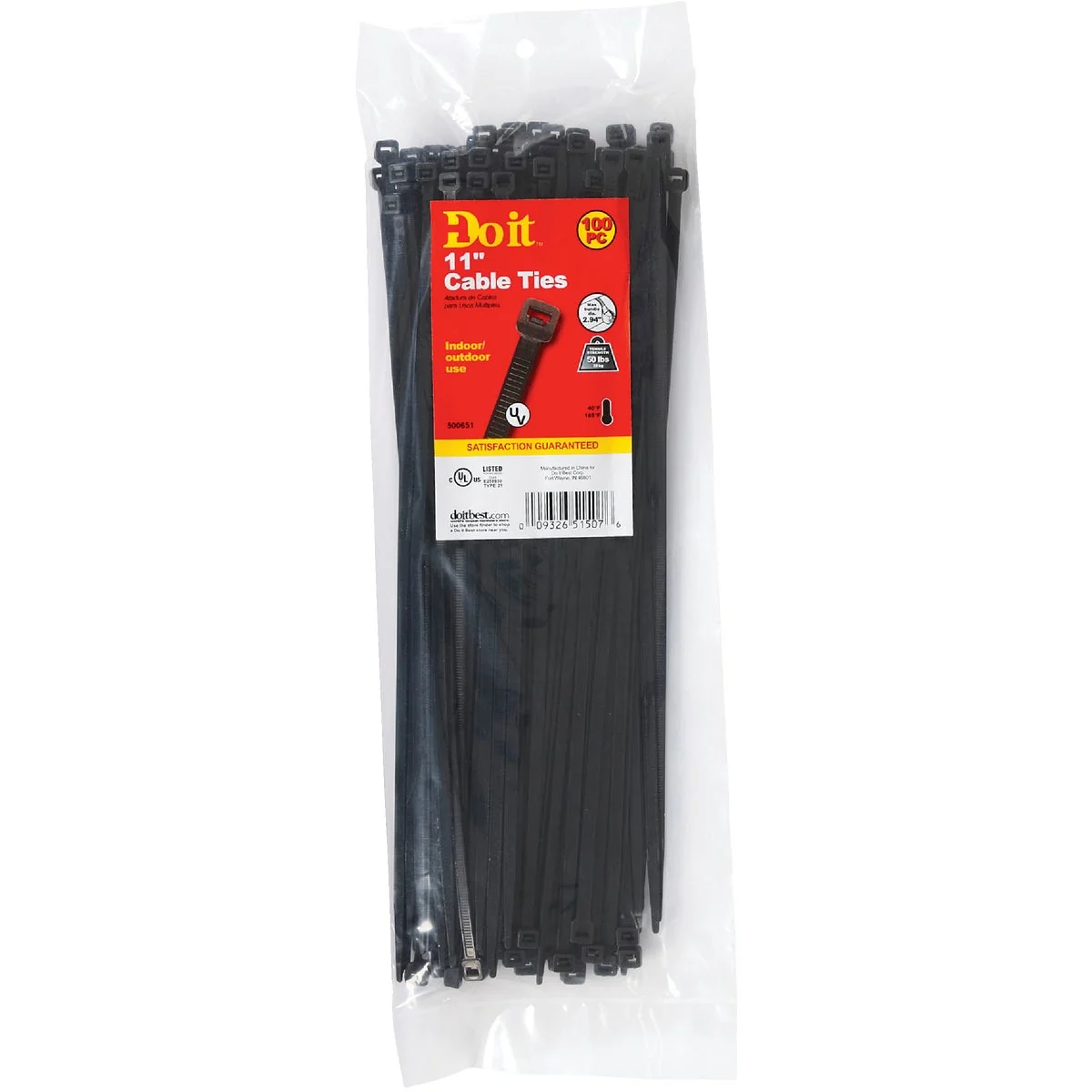 Flexible Do it 11 In. x 0.189 In. Black Molded Nylon Weather Resistant Cable Tie 100-Pack Recyclable