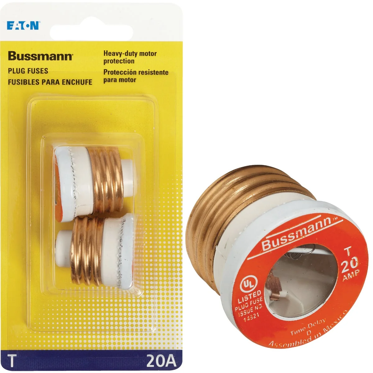 Premium Bussmann 20A T Time-Delay Plug Fuse 2-Pack Soft