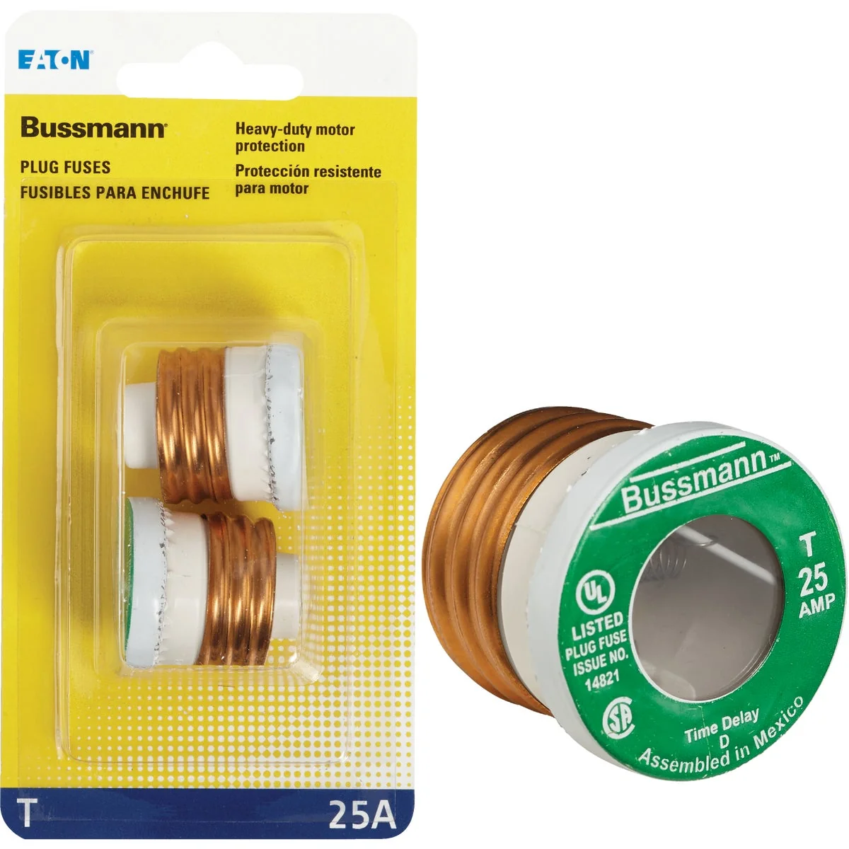 Pure Bussmann 25A T Time-Delay Plug Fuse 2-Pack Easy-to-Use
