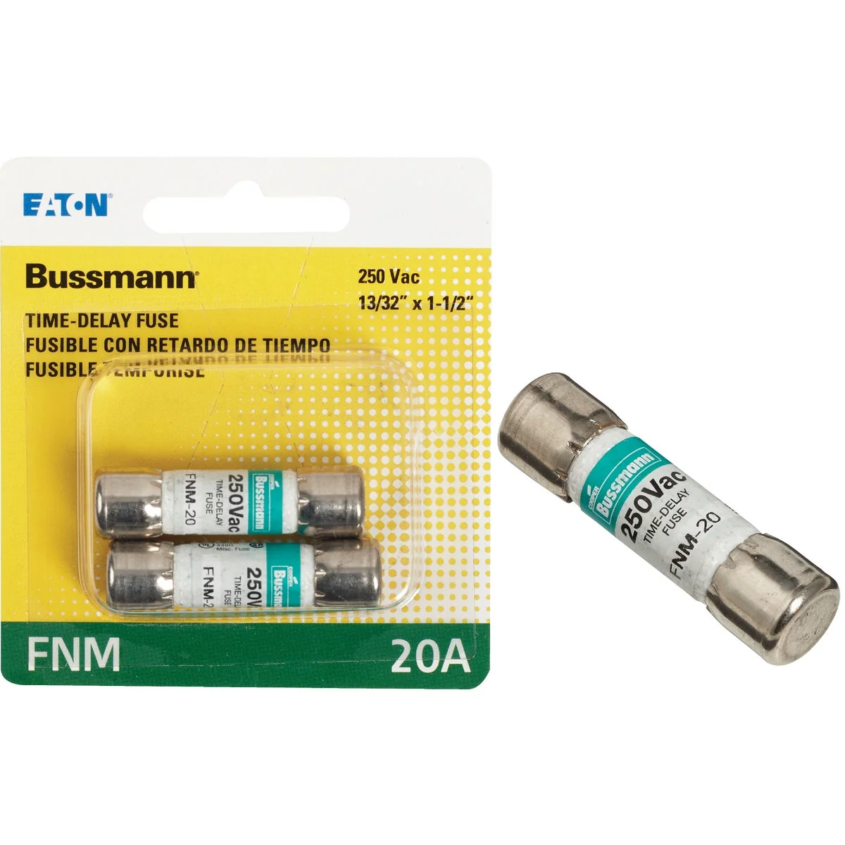 Premium Bussmann 20A Fusetron FNM Cartridge General Purpose Time Delay Cartridge Fuse 2-Pack Next-Generation
