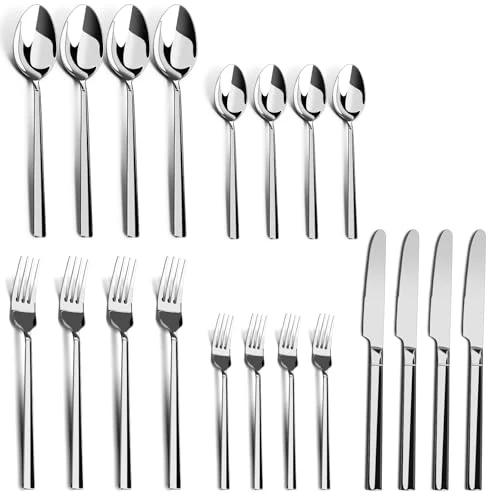 Expertly Made 20 Piece Stainless Steel Flatware Set for 4 Long-Lasting