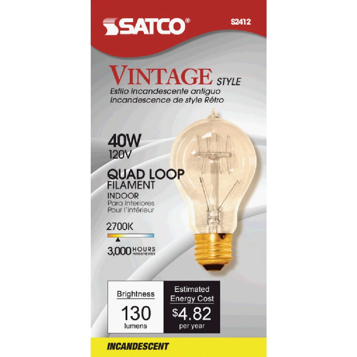 Specialty Satco 40W Clear Medium Edison A19 Incandescent Vintage Light Bulb Functional