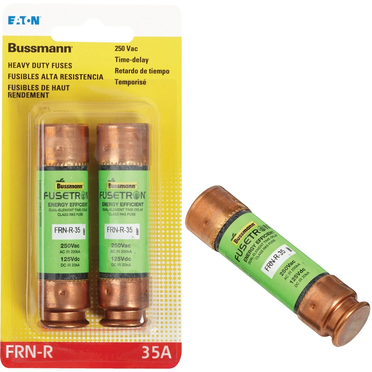 Elite Bussmann 35A FRN-R Cartridge Heavy-Duty Time Delay Cartridge Fuse 2-Pack Minimalist